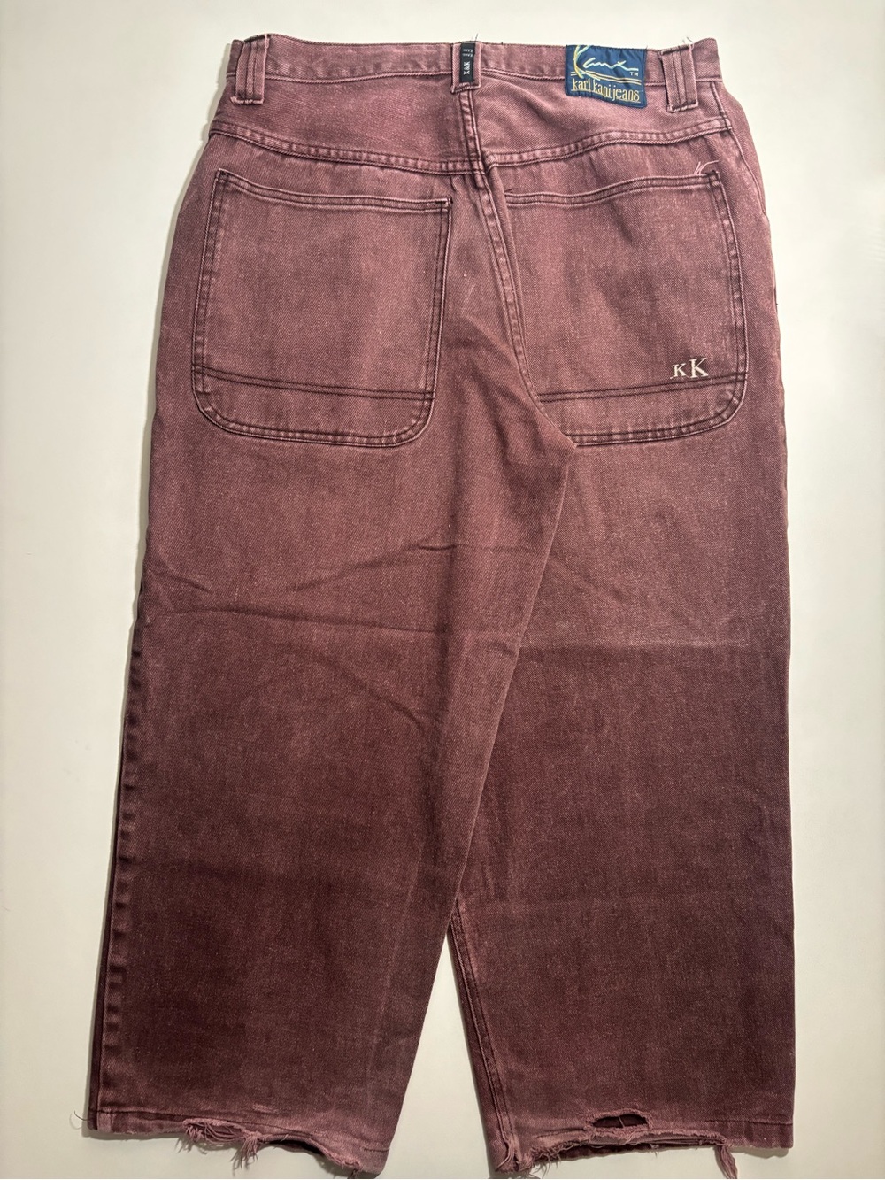 Vintage Karl Kani Men's baggy jeans Y2K in Dusty Burgundy, big pockets